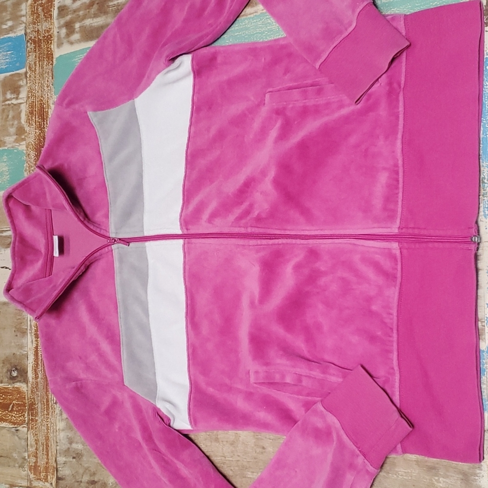 Y2K Lady Foot Locker Contrasting Stripes Velour Full Zip Track Jacket
